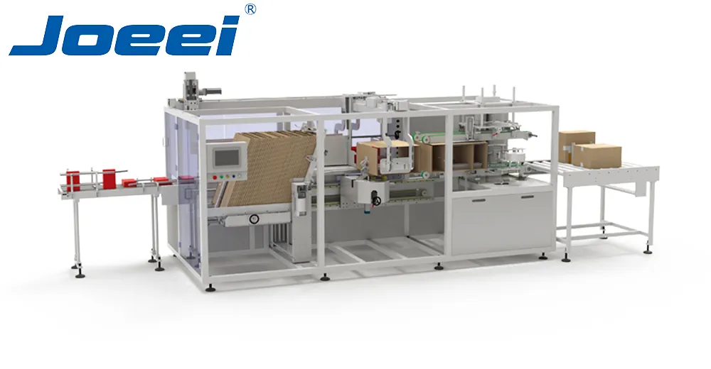 ZCP-500 automatic integrated side-push case packing machine, 3-in-1 erect-pack-seal unit for boxed products